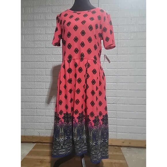 NWT LuLaRoe Amelia Dress XL Pink Ombre Paisley Pleated Stretch Pockets Zip - Picture 2 of 9